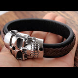 Tisnium 14mm Skull Leather Bracelet for Men Steampunk Style