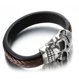 Tisnium 14mm Skull Leather Bracelet for Men Steampunk Style