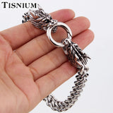 Tisnium Dragon Head Men's Bracelet on Hand Cuban Chain