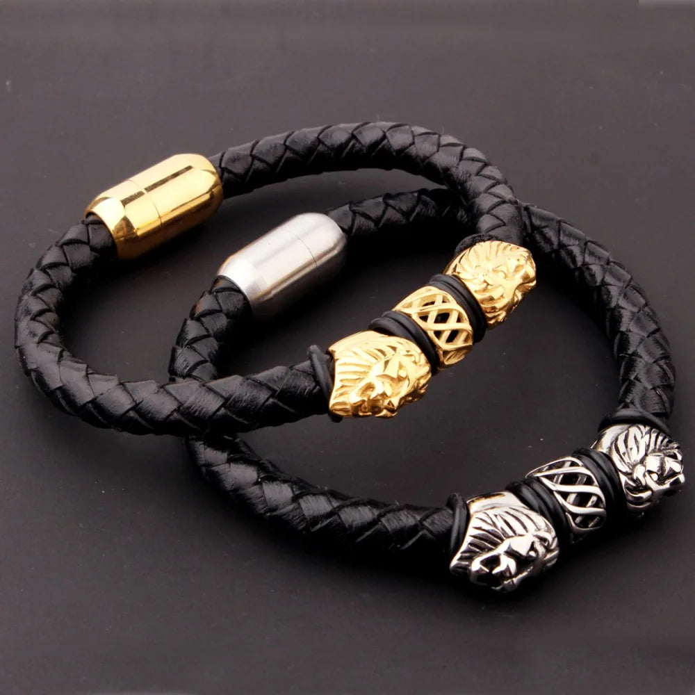 Tisnium Leather Link Stainless Steel Superior Mens Bracelet