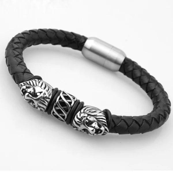 Tisnium Leather Link Stainless Steel Superior Mens Bracelet