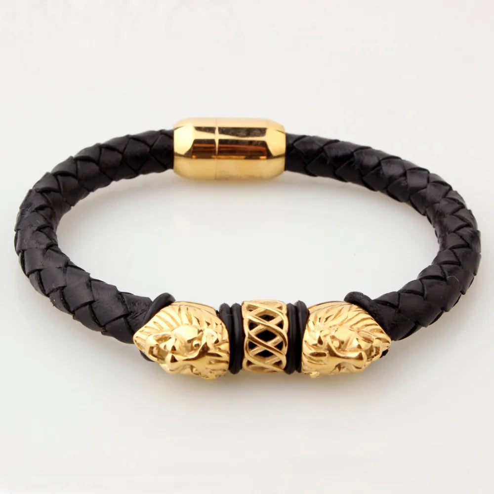 Tisnium Leather Link Stainless Steel Superior Mens Bracelet