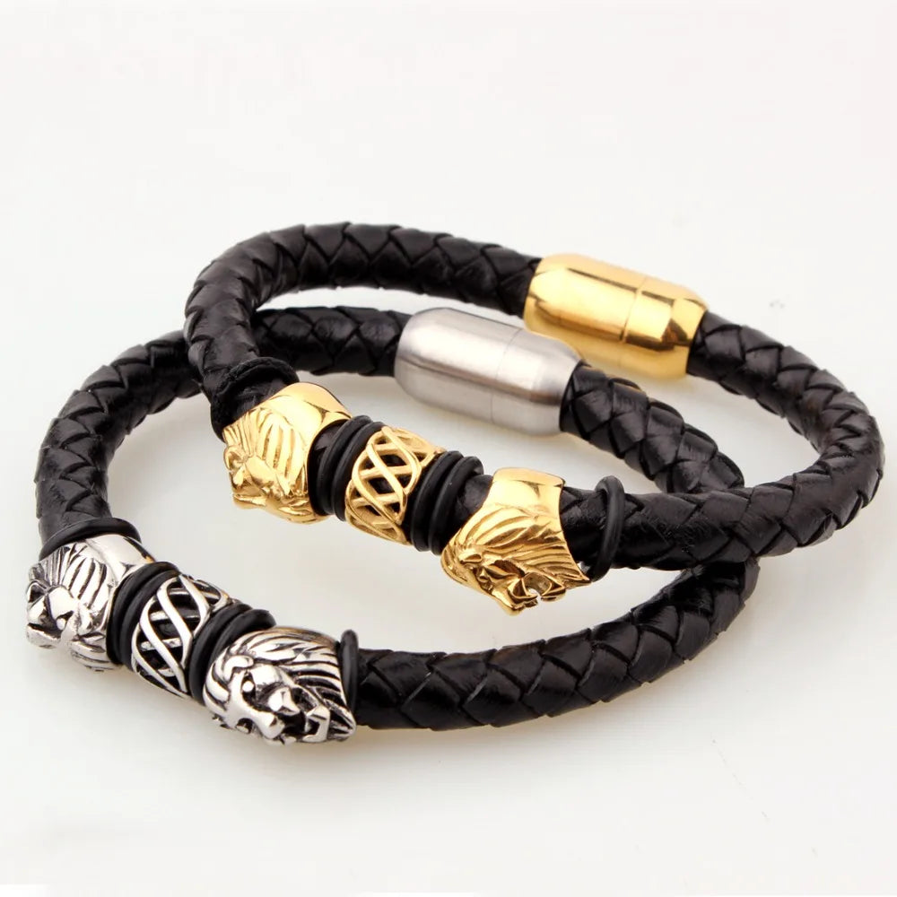 Tisnium Leather Link Stainless Steel Superior Mens Bracelet