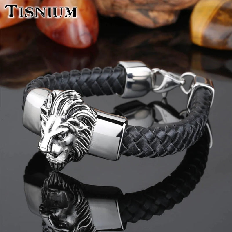 Tisnium Men's Heavy Lion Head Bracelet Stainless Steel Jewelry