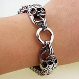 Skeletal Head Bracelet Silver Cuban Link Chain Stainless Steel