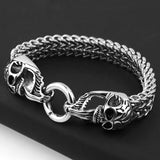 Skeletal Head Bracelet Silver Cuban Link Chain Stainless Steel