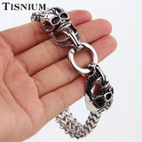 Skeletal Head Bracelet Silver Cuban Link Chain Stainless Steel