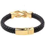 Tisnium Stainless Steel Lover's Knot Bracelet Men Leather Texture