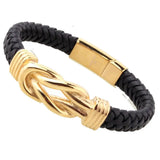 Tisnium Stainless Steel Lover's Knot Bracelet Men Leather Texture