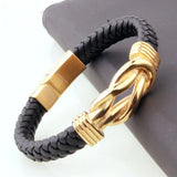 Tisnium Stainless Steel Lover's Knot Bracelet Men Leather Texture
