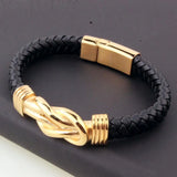 Tisnium Stainless Steel Lover's Knot Bracelet Men Leather Texture