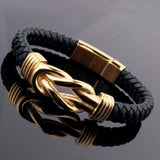Tisnium Stainless Steel Lover's Knot Bracelet Men Leather Texture