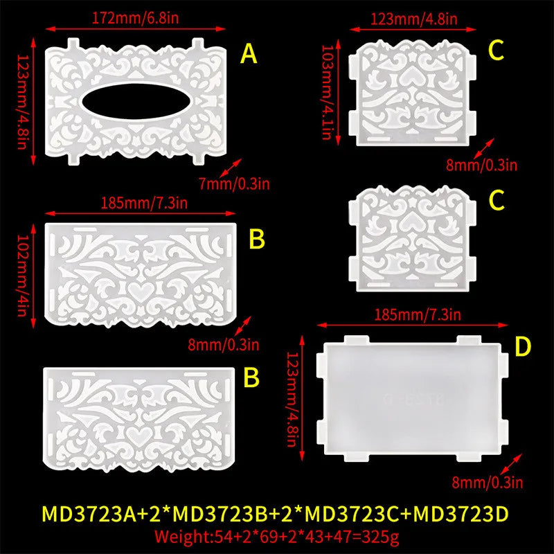 Resin Mold Silicone Tissue Box Square Hollow Pattern