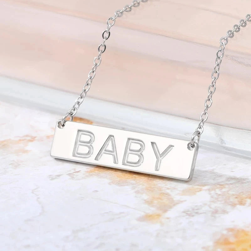 Titanium Bar Engrave Necklace Nameplate Letter Necklace Stainless Steel Gift