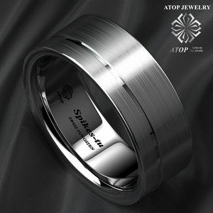 Titanium Tungsten Carbide Ring Stripe Band Men Jewelry