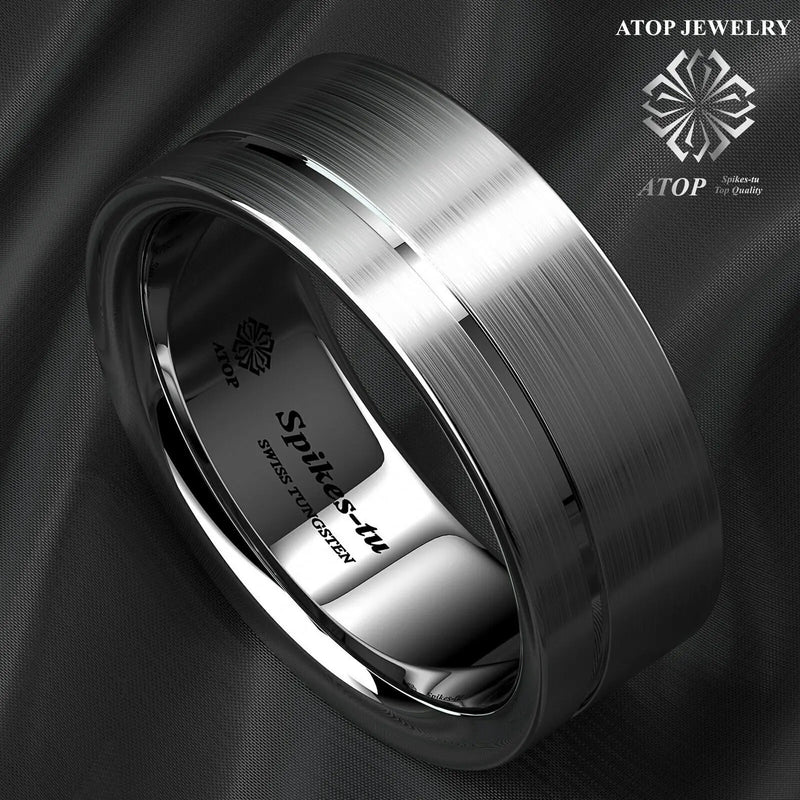 Titanium Tungsten Carbide Ring Stripe Band Men Jewelry