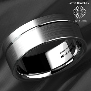 Titanium Tungsten Carbide Ring Stripe Band Men Jewelry