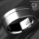 Titanium Tungsten Carbide Ring Stripe Band Men Jewelry