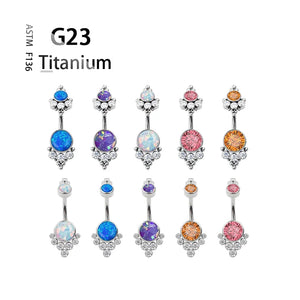 Titanium G23 14G Belly Button Ring Navel Opal Zircon Bar Women Gem Gift