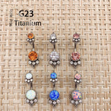 Titanium G23 14G Belly Button Ring Navel Opal Zircon Bar Women Gem Gift