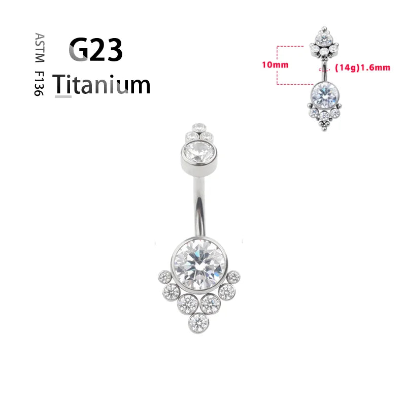Titanium G23 14G Belly Button Ring Navel Opal Zircon Bar Women Gem Gift