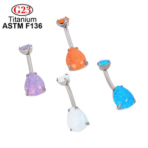 Titanium Perforation Internally Threaded CZ Opal Belly Button Ring