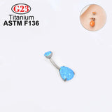 Titanium Perforation Internally Threaded CZ Opal Belly Button Ring