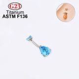 Titanium Perforation Internally Threaded CZ Opal Belly Button Ring