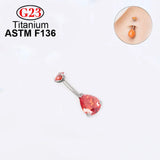 Titanium Perforation Internally Threaded CZ Opal Belly Button Ring