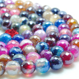 Titanium Rainbow Banded Agate Faceted Round Loose Beads Gemstone