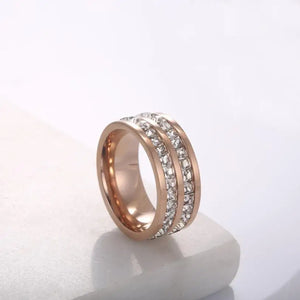 Crystal Zircon Double Row Stainless Steel Wedding Ring