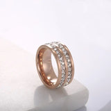 Crystal Zircon Double Row Stainless Steel Wedding Ring
