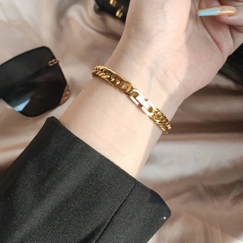 Titanium Steel 7mm Safety Buckle Woven Bracelet Round Chain