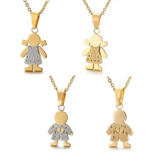 Titanium Steel Mom Kids Pendant Necklace Anniversary Jewelry