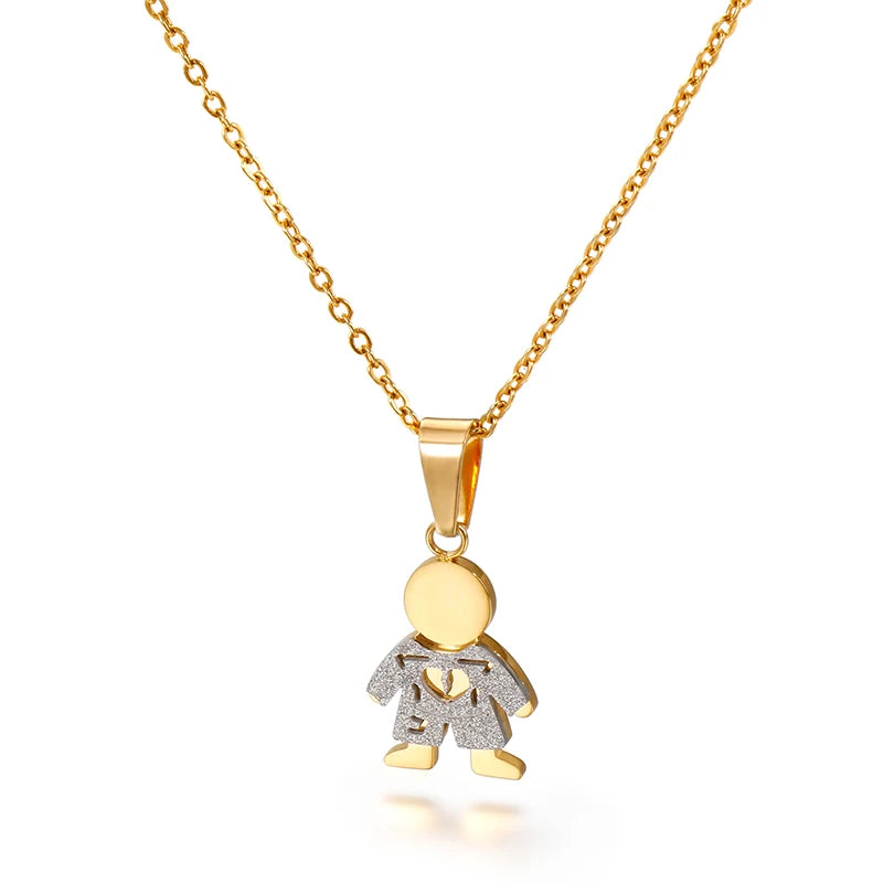 Titanium Steel Mom Kids Pendant Necklace Anniversary Jewelry