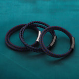 Titanium Steel Bracelet Double Layer Brown Leather Braided Rope For Men