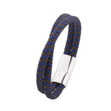 Titanium Steel Bracelet Double Layer Brown Leather Braided Rope For Men