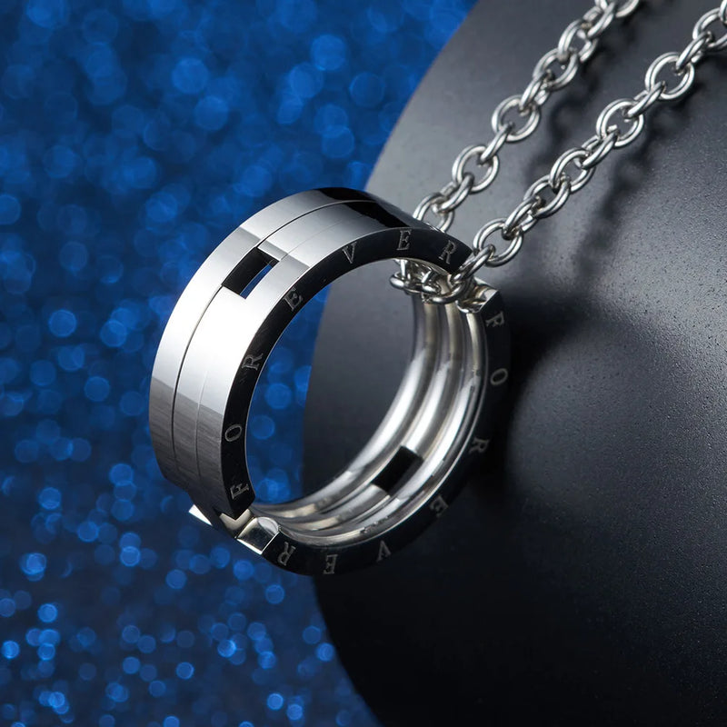 Titanium Steel Kissing Fish Ring Pendant Necklaces for Women Men