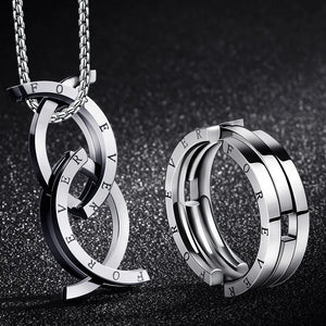 Titanium Steel Kissing Fish Ring Pendant Necklaces for Women Men