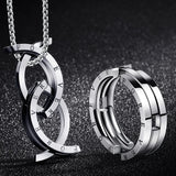 Titanium Steel Kissing Fish Ring Pendant Necklaces for Women Men