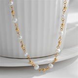 Gold-Plated Bead Chain Pearl Choker Necklace for Women