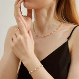 Gold-Plated Bead Chain Pearl Choker Necklace for Women