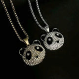 Panda Couple Pendant Rhinestone Plated Titanium Steel
