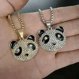Panda Couple Pendant Rhinestone Plated Titanium Steel