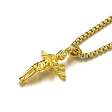 Titanium Steel Hands Pray Angel Necklace Chain Pendant Men Hip-hop Metal Jewelry