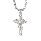 Titanium Steel Hands Pray Angel Necklace Chain Pendant Men Hip-hop Metal Jewelry