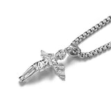 Titanium Steel Hands Pray Angel Necklace Chain Pendant Men Hip-hop Metal Jewelry