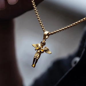 Titanium Steel Hands Pray Angel Necklace Chain Pendant Men Hip-hop Metal Jewelry