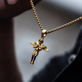 Titanium Steel Hands Pray Angel Necklace Chain Pendant Men Hip-hop Metal Jewelry