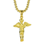 Titanium Steel Hands Pray Angel Necklace Chain Pendant Men Hip-hop Metal Jewelry